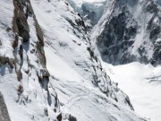 Anselm on the traverse, mid way to C1